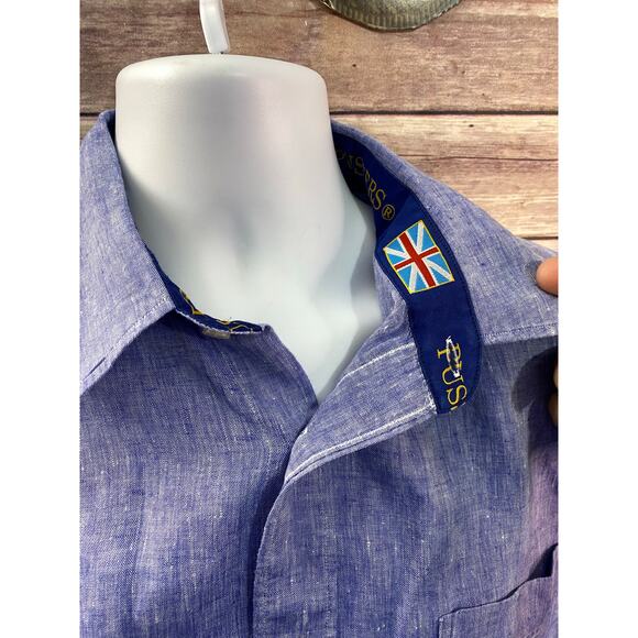 PUSSERS Linen Button-Up Shirt – Blue – Size M – Embroidered Collar & Logo - Picture 7 of 11